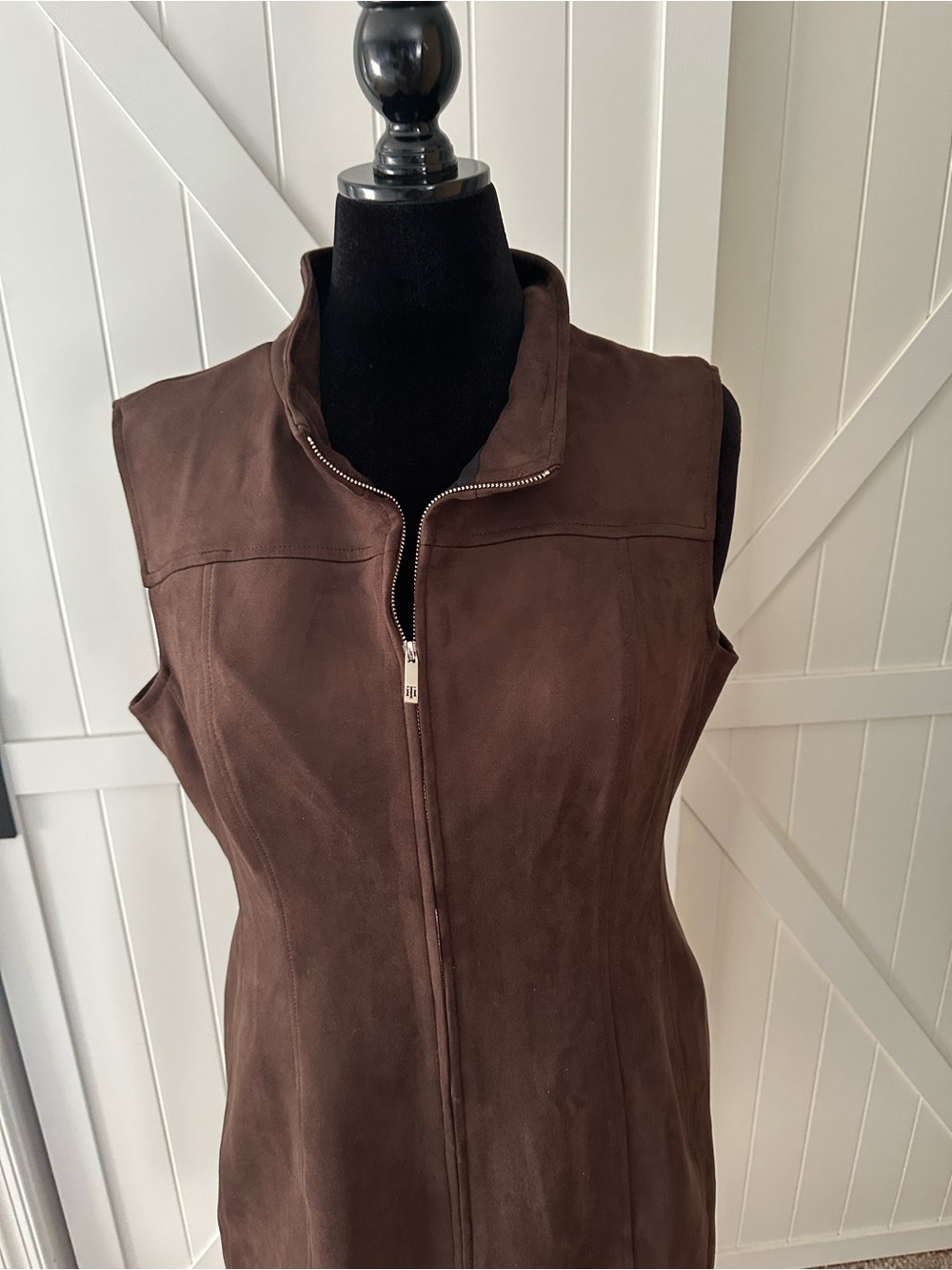Tommy Hilfiger Size 18 Brown Faux Suede Sleeveless Zip Front Dress - Picture 4 of 8